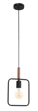 Lampa wisząca Frame czarna z drewnianym detalem pojedyncza do salonu E27