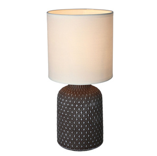 Lampka nocna Iner brązowa ceramiczna z abażurem klasyczna E14