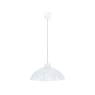 Lampa wisząca Alcara szklana z białym kloszem z wzorem do salonu E27
