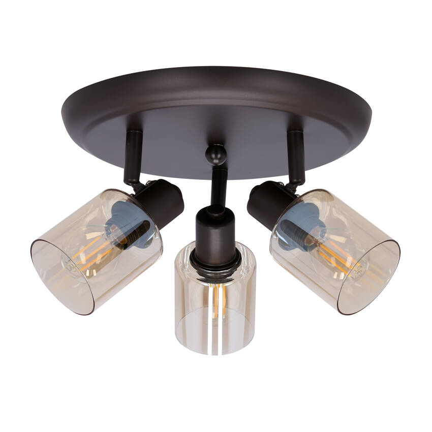 AGRA LAMPA SUFITOWA PLAFON BRUNATNY 3X40W E14 KLOSZ BURSZTYNOWY - Candellux