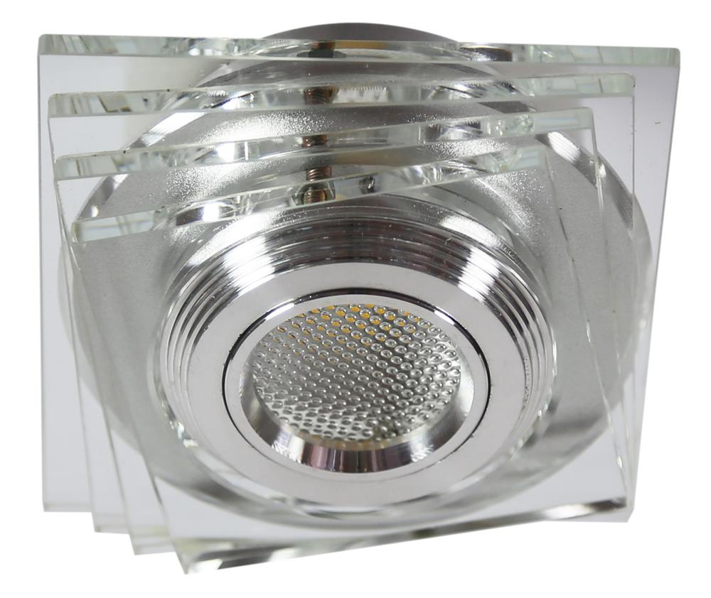 Oczko sufitowe kwadratowe szklane chrom LED 3000K 3W nowoczesne do salonu