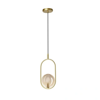 Lampa wisząca CORDEL vintage - złoty mosiądz z bursztynowym kloszem kulką - eleganckie oświetlenie salonu i łazienki 1x G9 LED