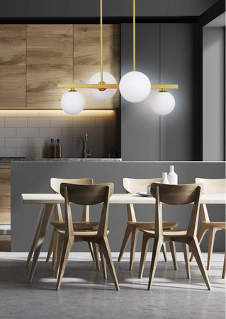 Lampa wisząca Kama szklane kule mosiądz 4-płomienna do salonu G9