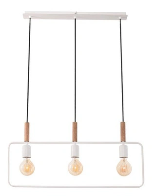Lampa wisząca Frame biała potrójna drewniana do salonu nad stół E27