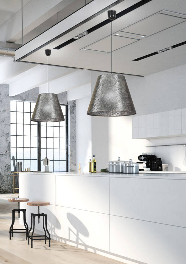 Lampa wisząca z abażurem Platino srebrna nowoczesna do salonu i jadalni