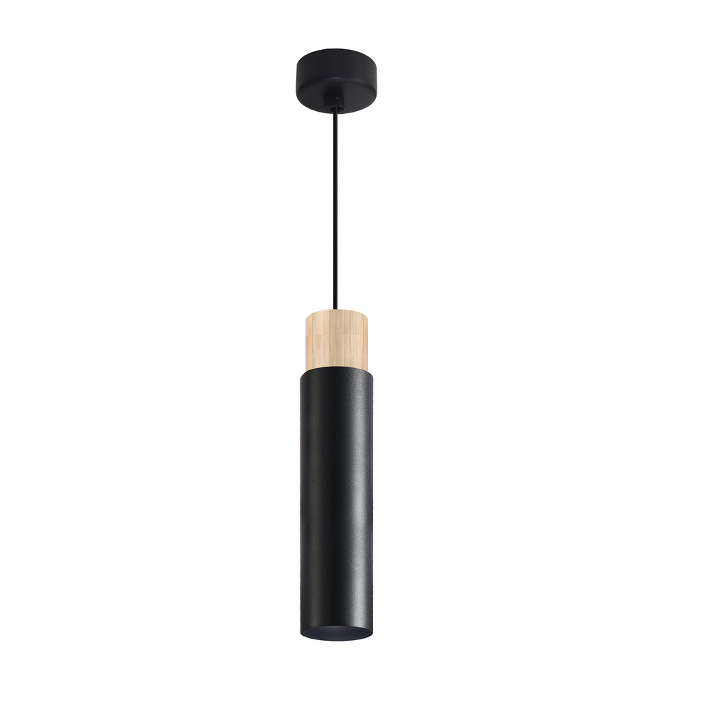 Lampa wisząca tuba Claro czarna drewniana pojedyncza GU10
