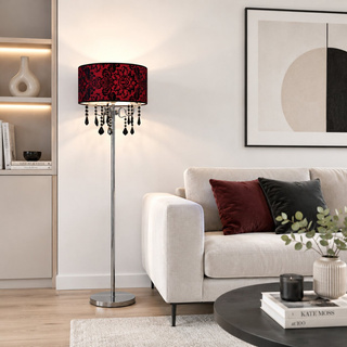 Lampa podłogowa Astor z welurowym abażurem i kryształkami do salonu 3-punktowa E14