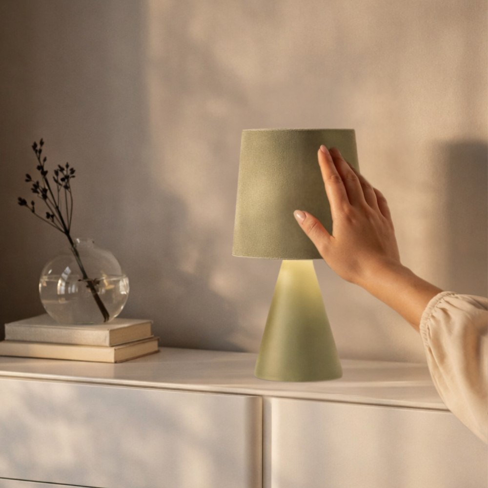 Lampka nocna Satti ceramiczna z abażurem szarozielona E14 klasyczna