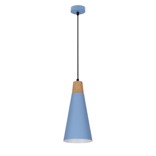 Lampa wisząca Faro niebieska metalowa z drewnem pojedyncza do kuchni E27