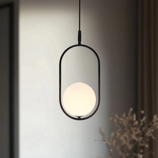 Lampa wisząca CORDEL elegancka - czarna z białym kloszem kulką - nowoczesne oświetlenie salonu i łazienki 1x G9 LED