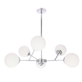 Lampa wisząca Belweder kula do salonu chromowa 8-płomienna klosze białe E14