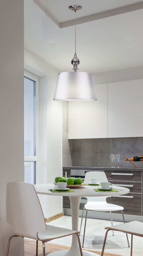 Lampa wisząca z abażurem Prima srebrna pojedyncza do salonu