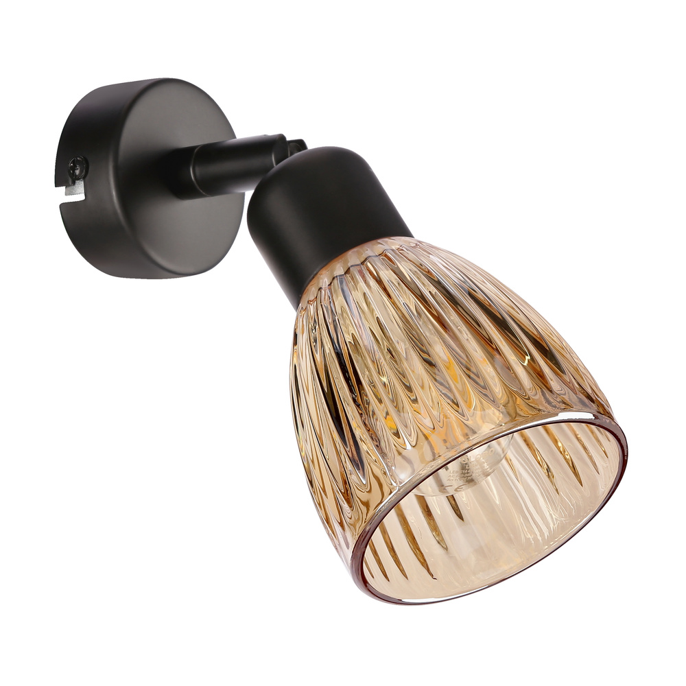 AMCOS lampa kinkiet 1x40W E14 czarny klosz bursztynowy