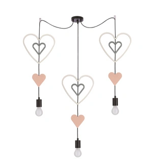 Lampa wisząca do pokoju dziecięcego Trio serca metalowa MDF czarna biało-różowo-szara E27 zmienna barwa światła