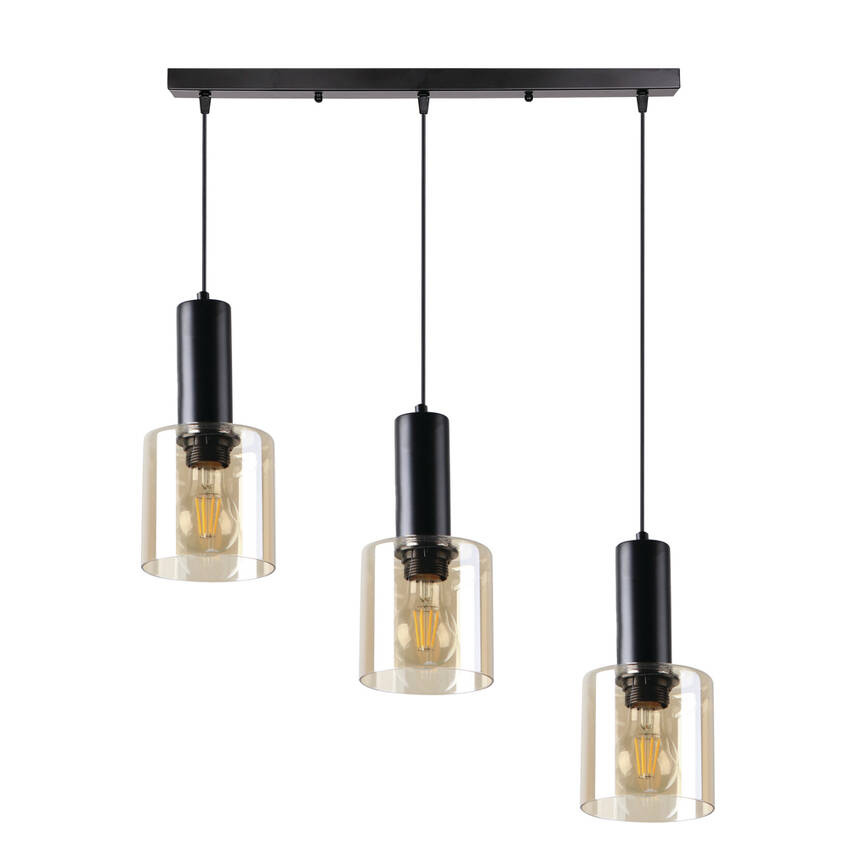 Isar Lampa Wisząca Czarny 3X40 E27 Klosz Bursztynowy - Candellux