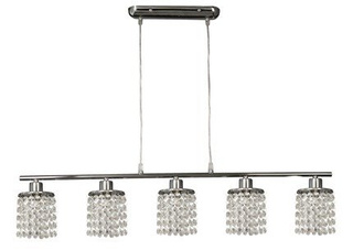 Lampa wisząca Royal chrom z kryształkami 5-płomienna na belce do salonu