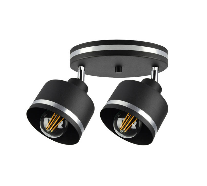 Lampa sufitowa Wama okrągła natynkowa 2-punktowa metalowa czarna/chrom