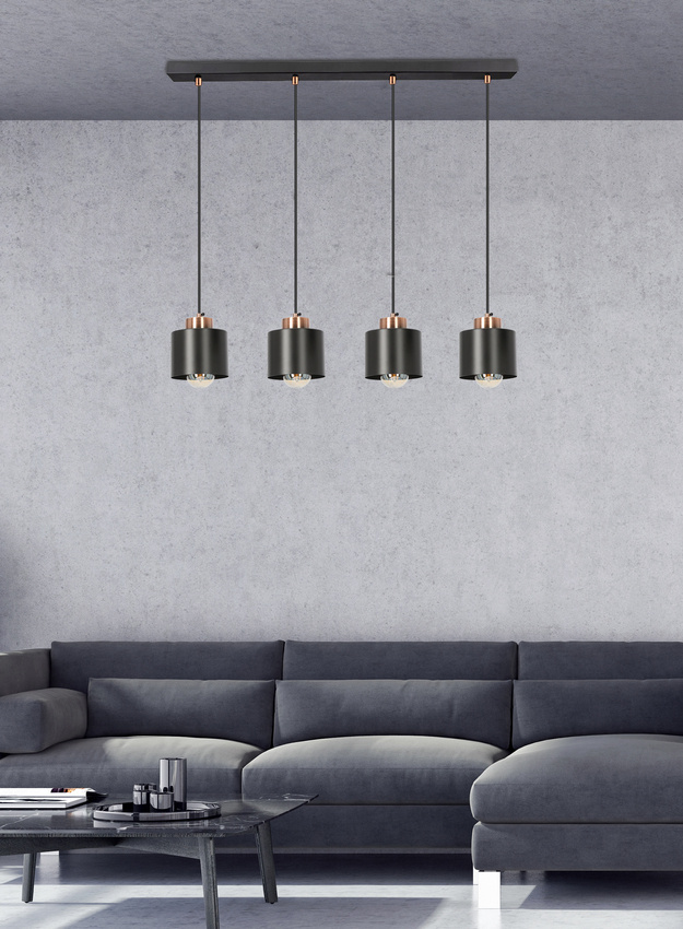 Lampa wisząca Olena czarna metalowa 4-płomienna na belce do salonu nad stół