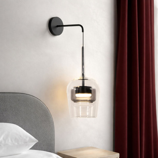 Kinkiet Glaxi szklany klosz transparentny i dymiony do sypialni 1xGX53