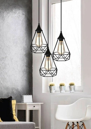 Lampa wisząca Graf czarna druciana potrójna do salonu nad stół E27 metal