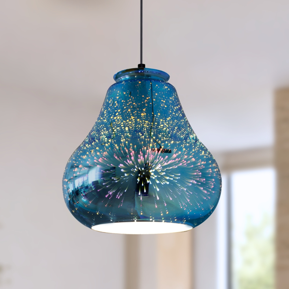 Lampa wisząca Galactic szklana do salonu niebieska pojedyncza E27 Candellux