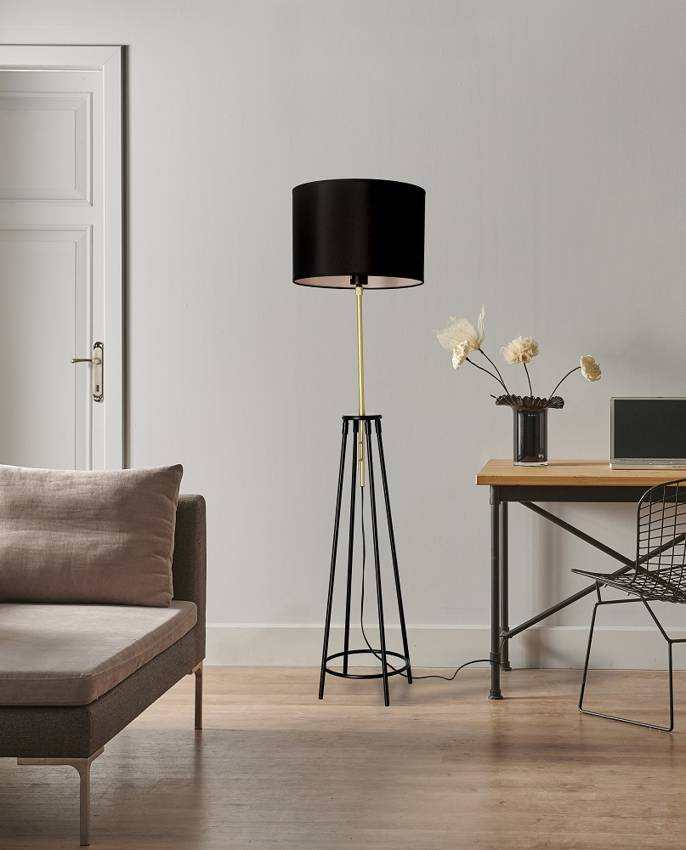 Lampa podłogowa Tegola trójnóg z abażurem do salonu 1-punktowa