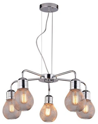Lampa wisząca Gliva druciane klosze chrom 5-płomienna do salonu regulowana