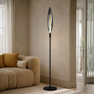 Lampa podłogowa Nordic szara szklany klosz dymiony nowoczesna metalowa