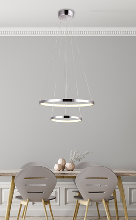 Lampa wisząca Lune okrągła chrom LED podwójna do salonu 50 cm metal