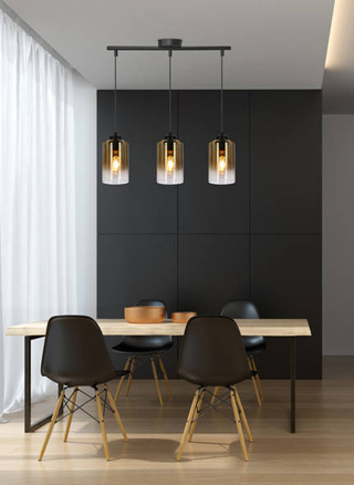 Lampa wisząca Aspra potrójna szklana czarna z kloszem bursztynowym do jadalni