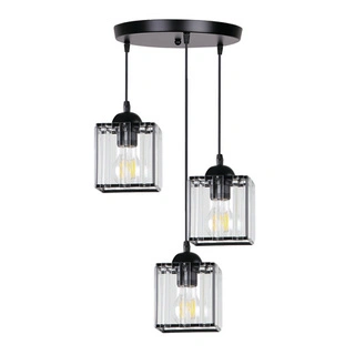 Lampa wisząca Glassia potrójna z kloszem akrylowym czarna do salonu E27