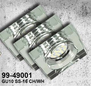 Oprawa stropowa kwadratowa szklana chrom biała GU10 LED z żarówką zestaw 3 sztuk