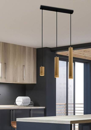 Lampa wisząca tuba Tubo czarna drewniana potrójna GU10 regulowana wysokość