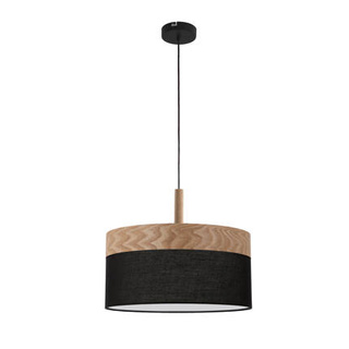 Lampa wisząca z abażurem Orto czarno-drewniana do salonu E27