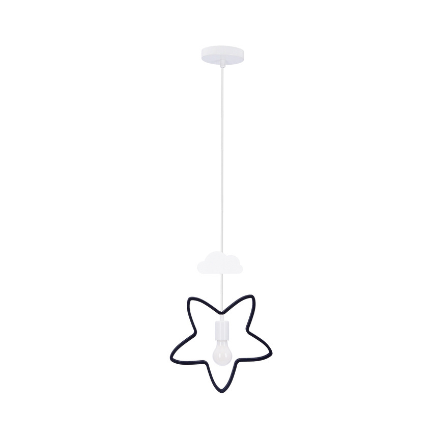 Lampa wisząca do pokoju dziecięcego Star gwiazdka metalowo-drewniana czarno-biała E27