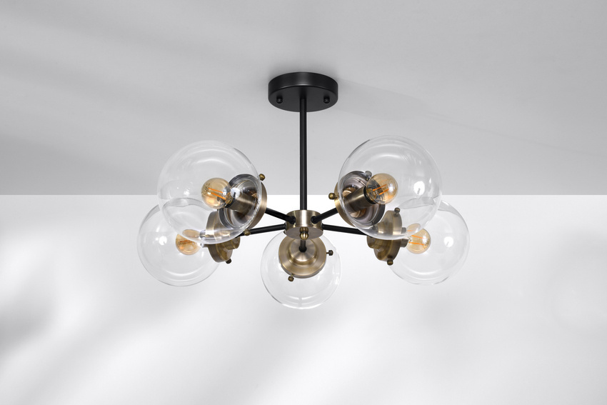 Lampa sufitowa Lens ze szklanymi kloszami 5-punktowa do salonu