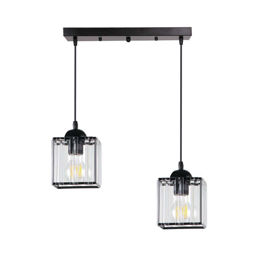 Lampa wisząca Glassia podwójna nad stół do salonu czarna z kloszem akrylowym E27