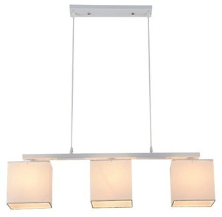 Lampa wisząca z abażurami Boho biała z beżowym tkanym abażurem potrójna
