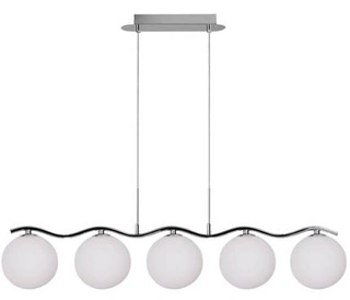 Lampa wisząca Ramon szklane białe kule 5-płomienna chrom do jadalni nad stół