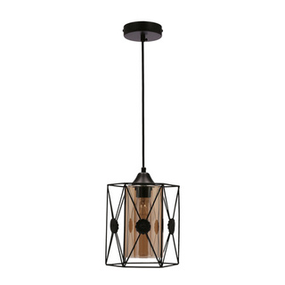 Lampa wisząca Livian szklany klosz bursztynowy czarna pojedyncza E27 do salonu