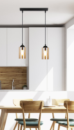 Lampa wisząca Bistro podwójna szklane klosze czarno brązowa do jadalni E27
