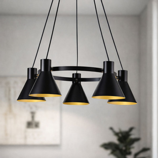 Lampa wisząca More czarno-złota metalowa 5-płomienna do salonu