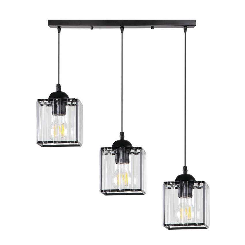 Lampa wisząca Glassia potrójna nad wyspę kuchenną czarna z kloszem akrylowym E27