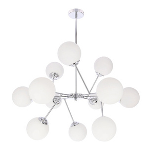 Lampa wisząca Belweder kula do salonu 12-punktowa chromowa z białymi kloszami E14