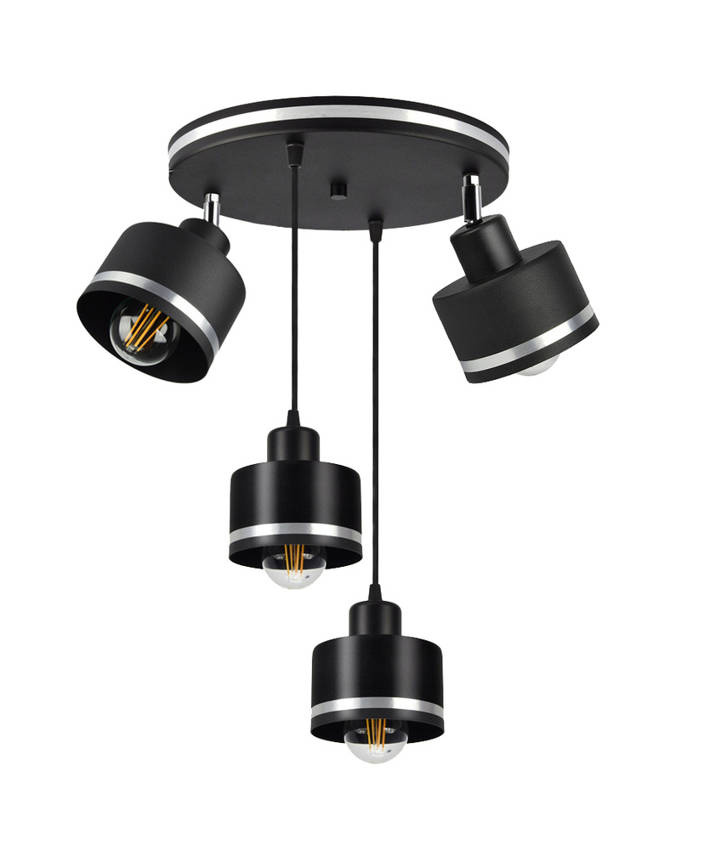 Lampa wisząca sufitowa czarna/chrom talerz 4xE27 Wama 34-00507 w aranżacji