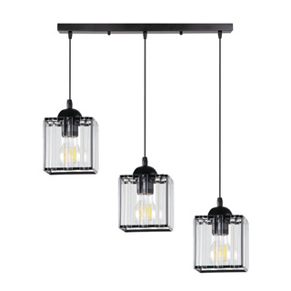 Lampa wisząca Glassia potrójna nad wyspę kuchenną czarna z kloszem akrylowym E27