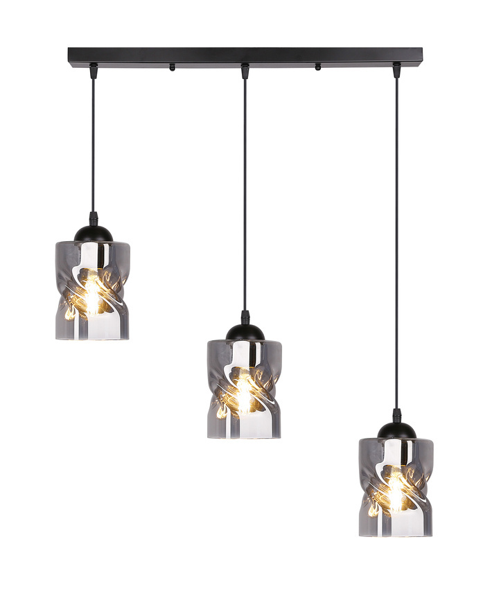 Lampa wisząca Felis czarna szklana 3-płomienna na listwie do salonu E27