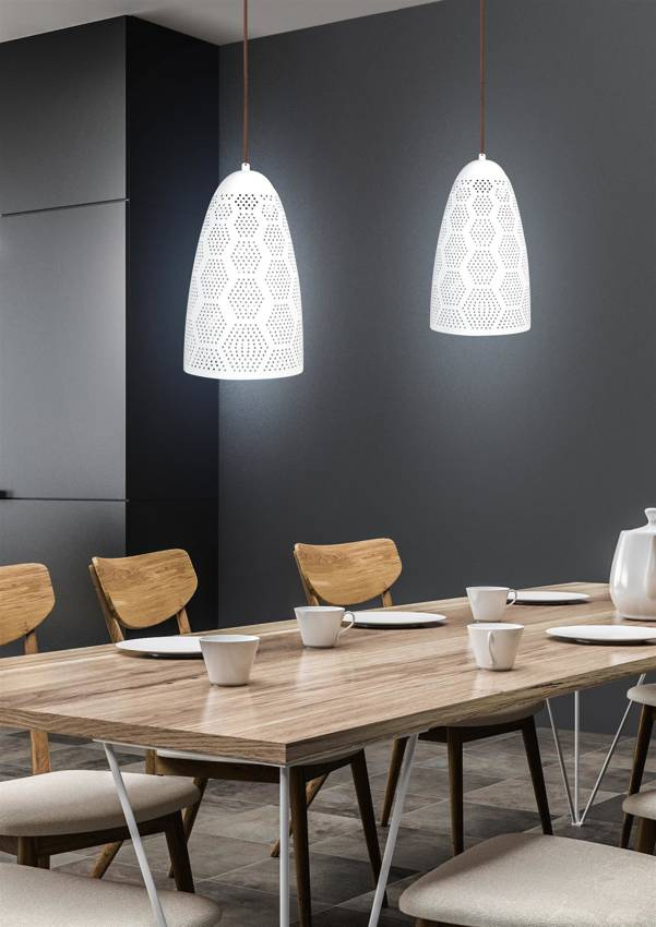 Lampa wisząca Bene biała ażurowa pojedyncza do kuchni i jadalni E27