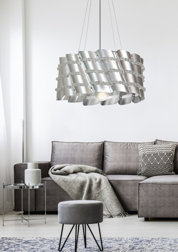 Lampa wisząca Smile metalowa z koralikami srebrno-szara do salonu E27 1-punktowa