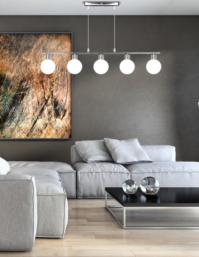 Lampa wisząca Oden kula szklana 5-płomienna chrom do jadalni nad stół